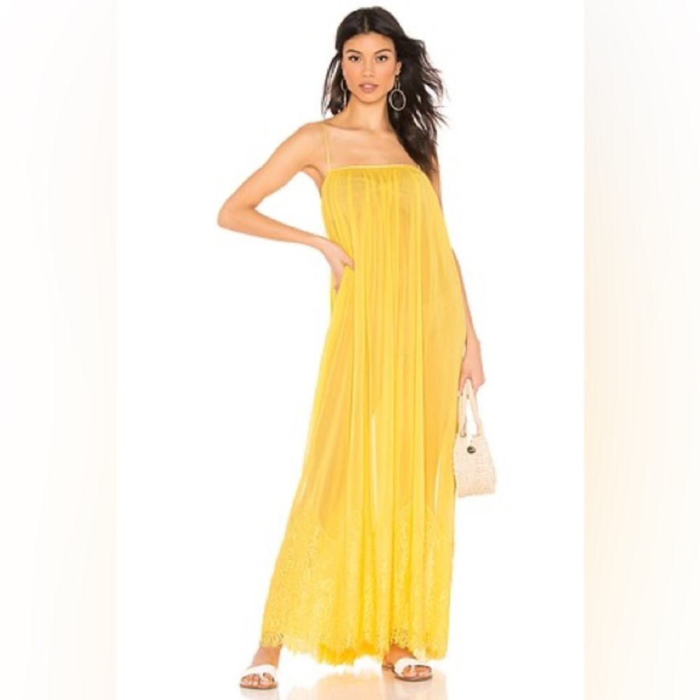 We Are HAH Hot As Hell Sheer Lemon Drop Yellow Mad Maxi Dress with Lace Trim